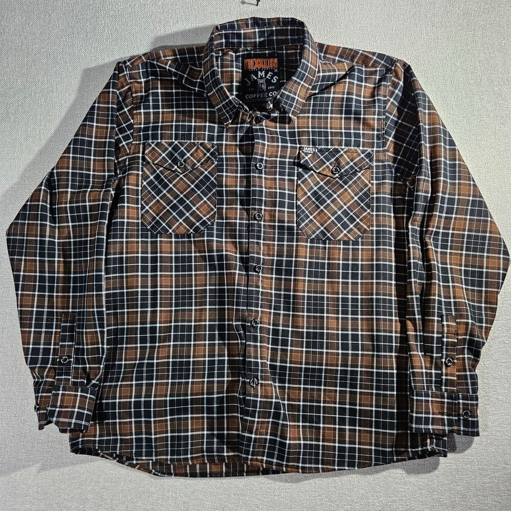 Dixxon James Coffee Co Flannel Shirt Mens 2XL Plaid Button Up RARE